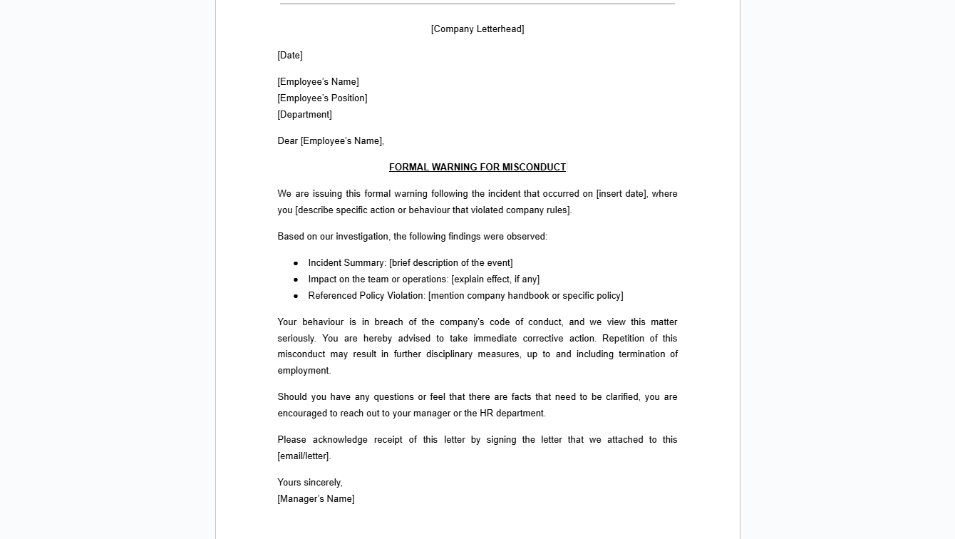 Warning Letter_Misconduct Template